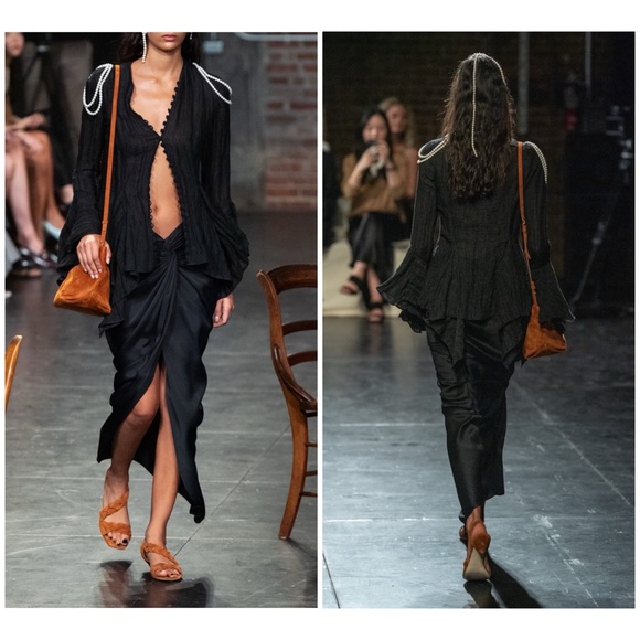 KHAITE Louie Gathered Satin Sarong Midi Skirt Black MSRP $820 Womens 4 - Picture 2 of 16